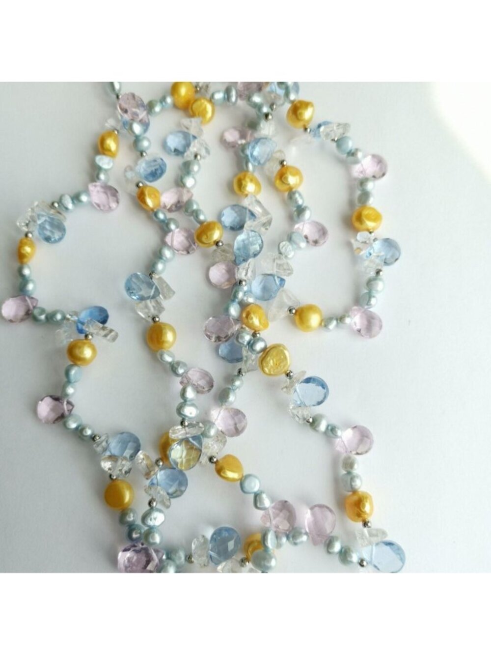 Freshwater Pearl and Crystal Rope Necklace Blue and Yellow 46" 🆕 - Picture 6 of 8